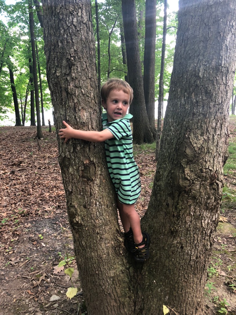 toddler adventuring camping